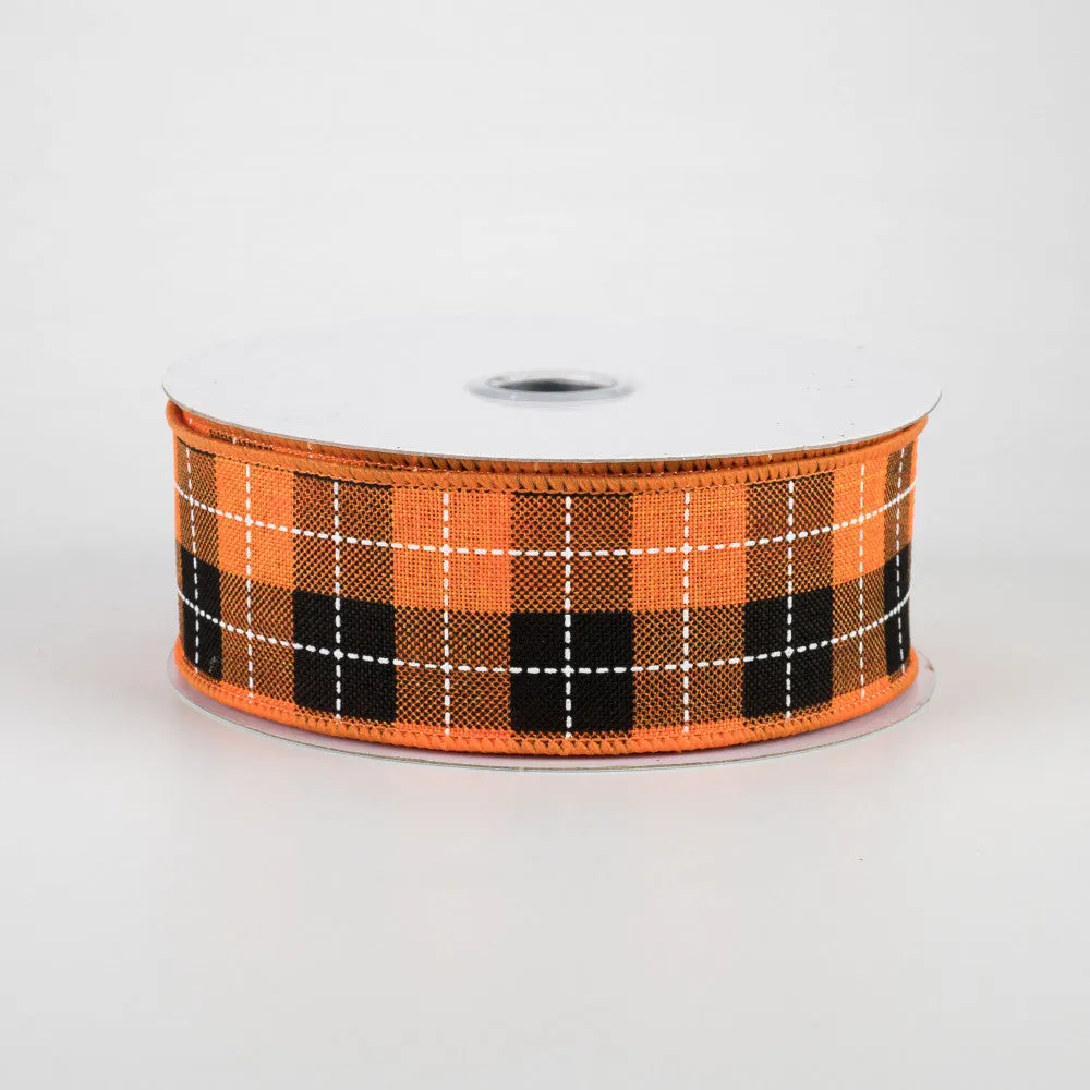1.5"x10yd Printed Woven Check On Royal Burlap, Orange/Black/White  AP7 JY6