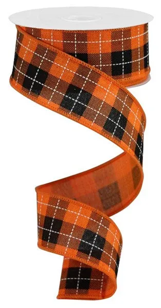 1.5"x10yd Printed Woven Check On Royal Burlap, Orange/Black/White  AP7 JY6