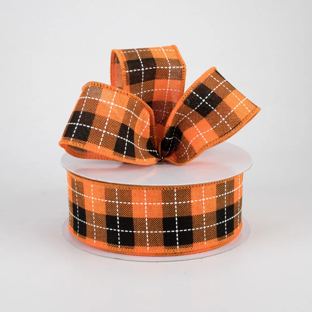 1.5"x10yd Printed Woven Check On Royal Burlap, Orange/Black/White  AP7 JY6
