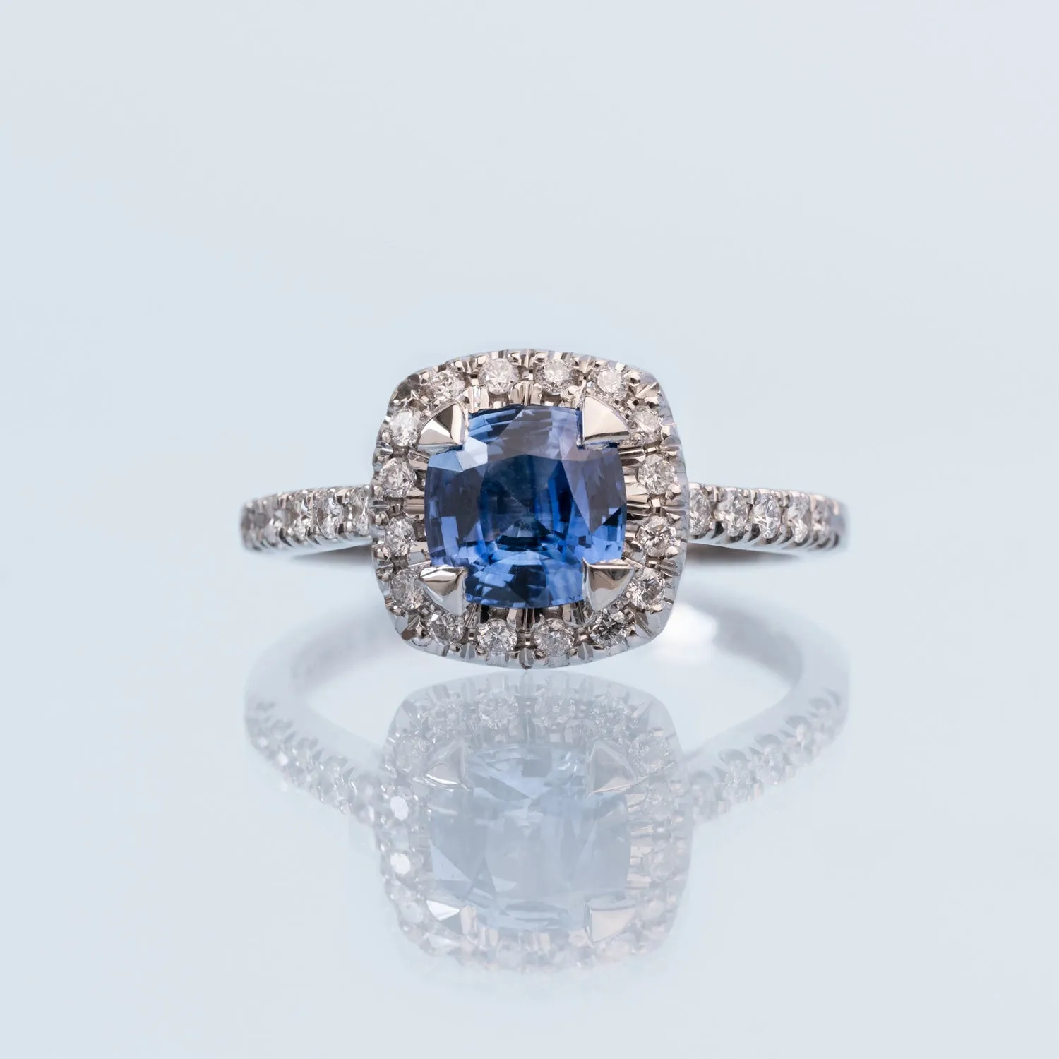 18k Halo Blue Sapphire Engagement Ring - 1.40CT