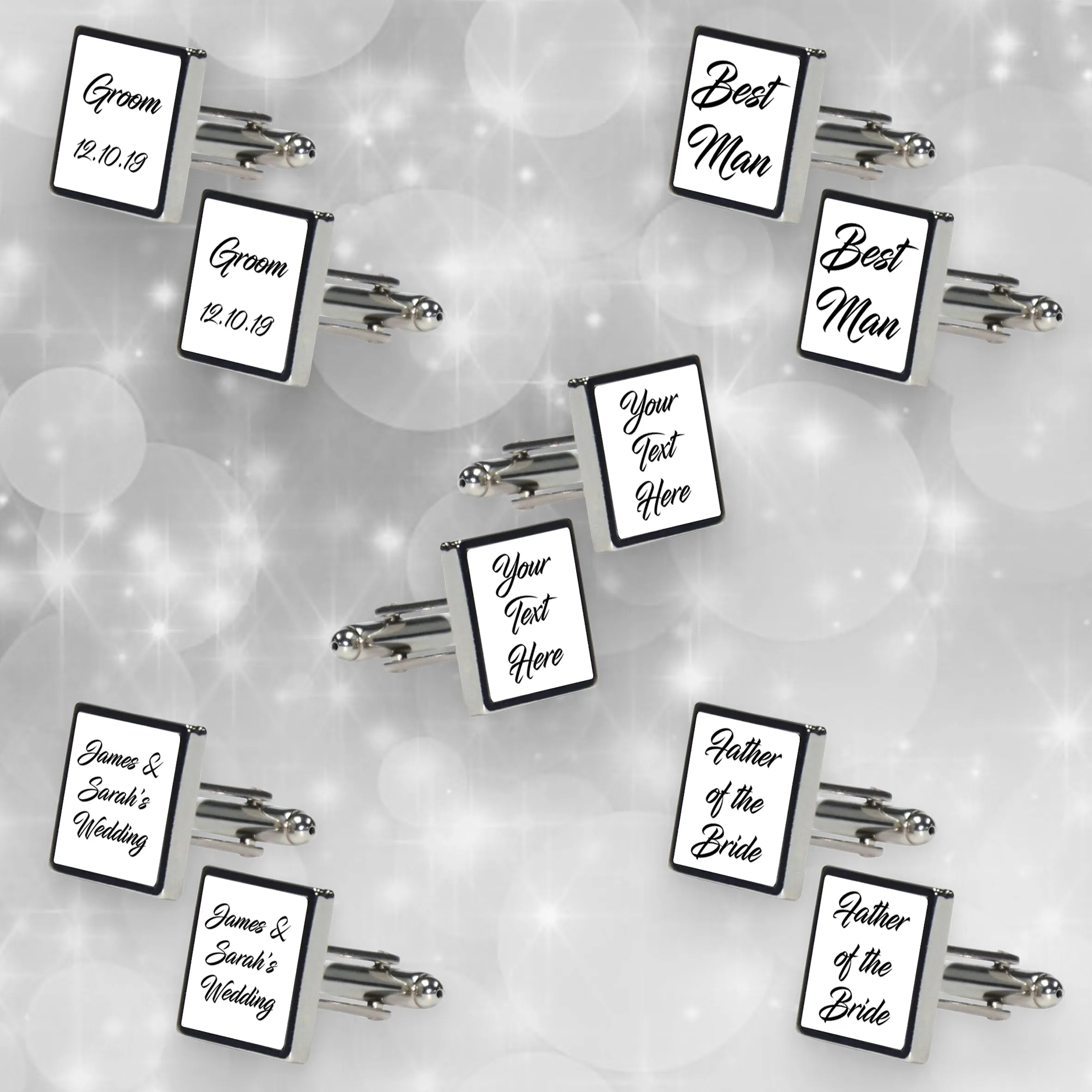 5 Pairs of Personalised Wedding Cufflinks - Text Only