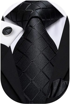 63" Extra Long Black Tone on Tone Necktie Set-LBWH742XL