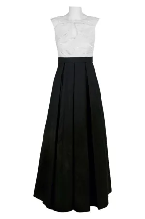 Aidan Mattox Crew Neck Keyhole Sleeveless Pleated Embroidered Mesh Taffeta Gown