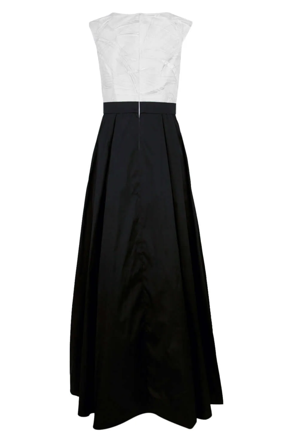 Aidan Mattox Crew Neck Keyhole Sleeveless Pleated Embroidered Mesh Taffeta Gown