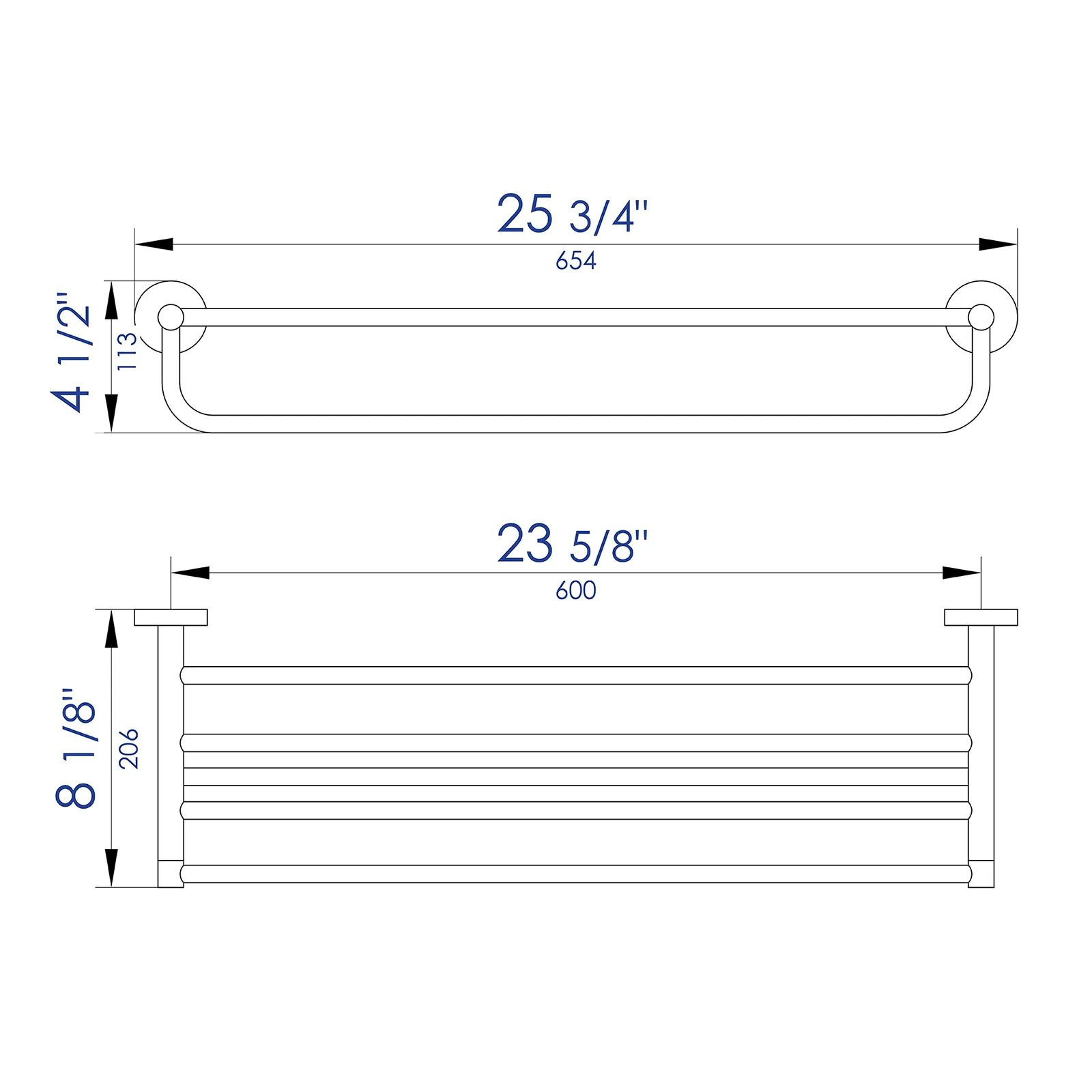 ALFI AB9538-PC Polished Chrome 26 inch Towel Bar & Shelf Bathroom Accessory