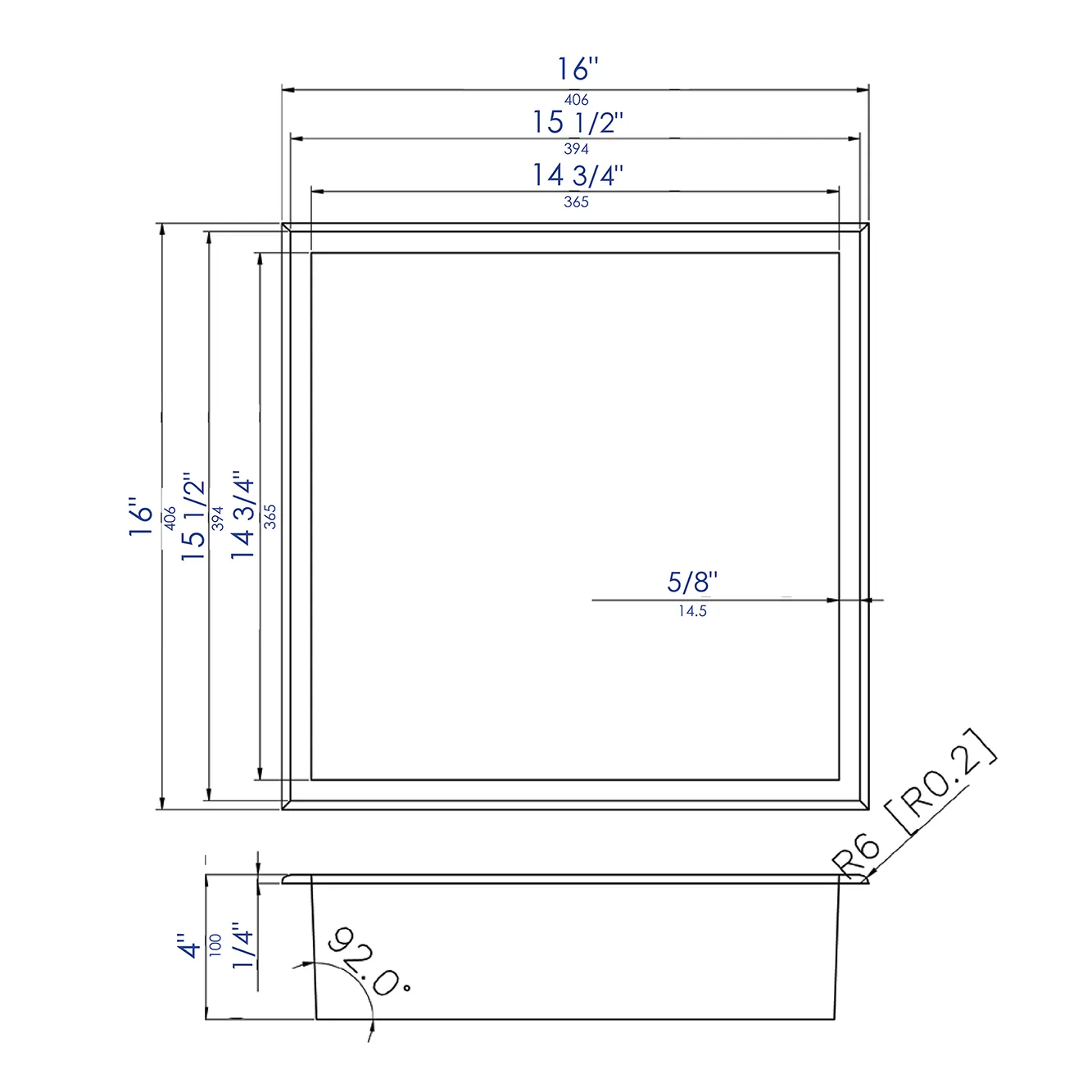 ALFI ABN1616-PSS 16 x 16 Polished Stainless Steel Square Single Shelf Bath Shower Niche