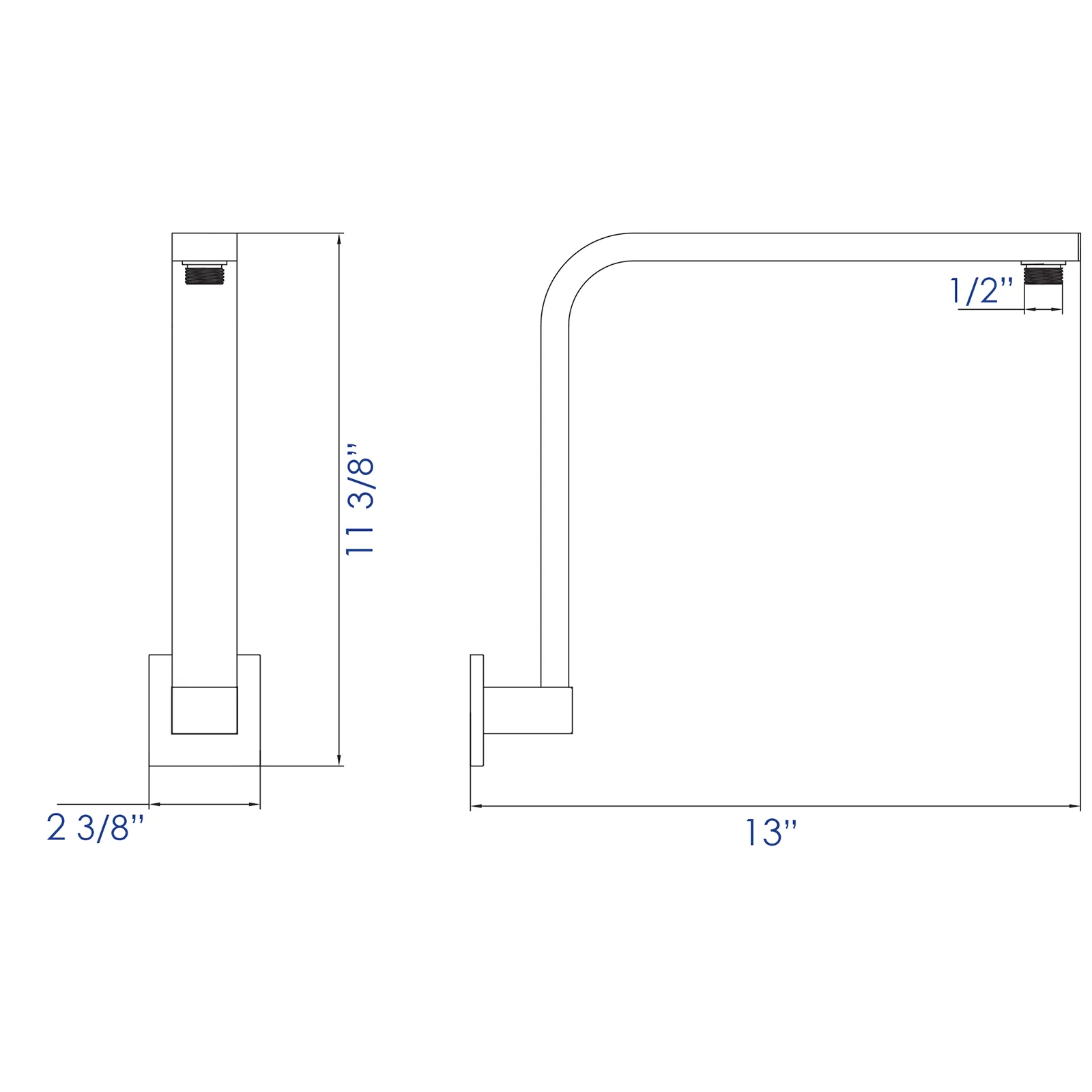 ALFI Brand AB12GSW-PC Polished Chrome 12" Square Raised Wall Mounted Shower Arm