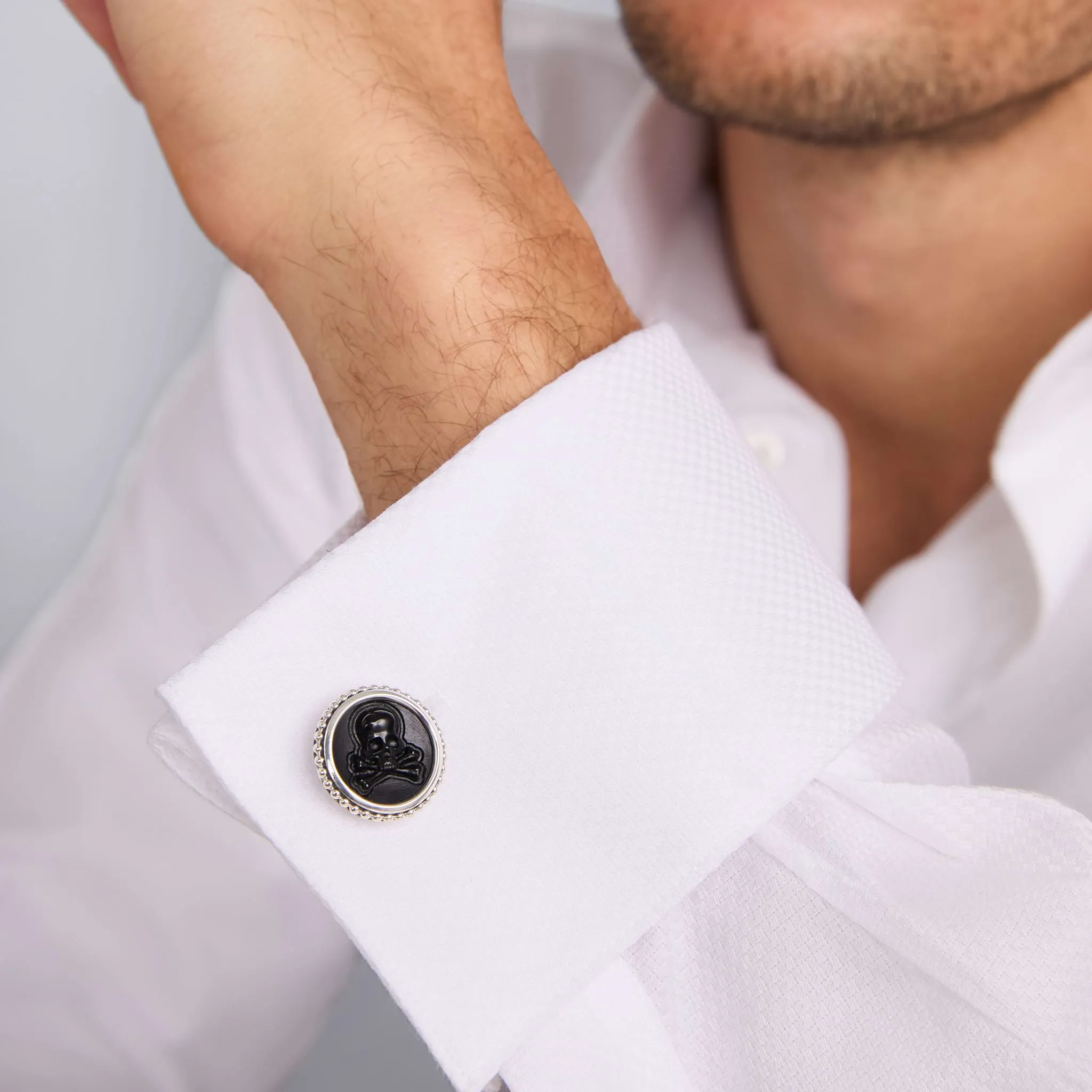 Anthem Black Agate Skull Cufflinks