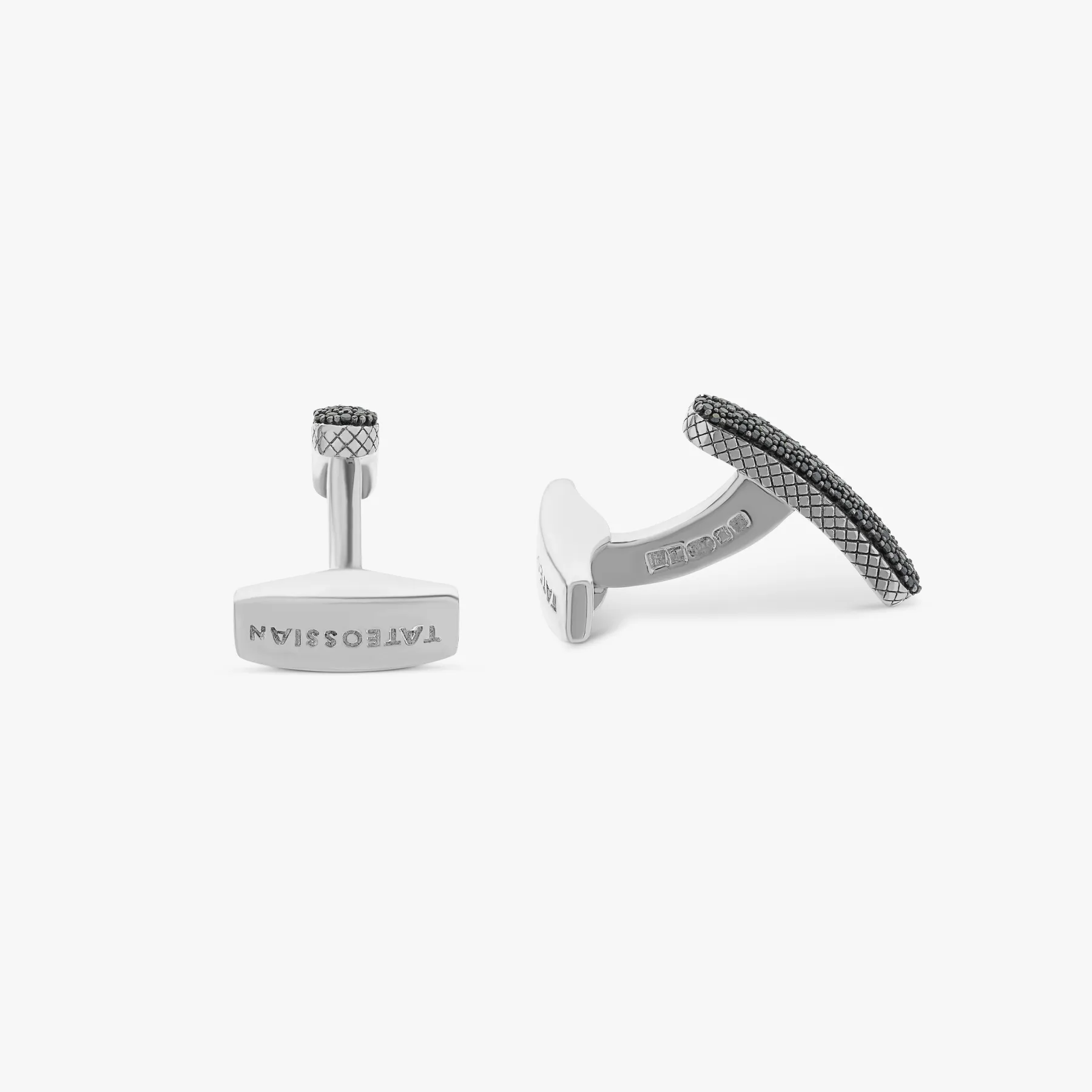 Baton cufflinks with black diamond in sterling silver