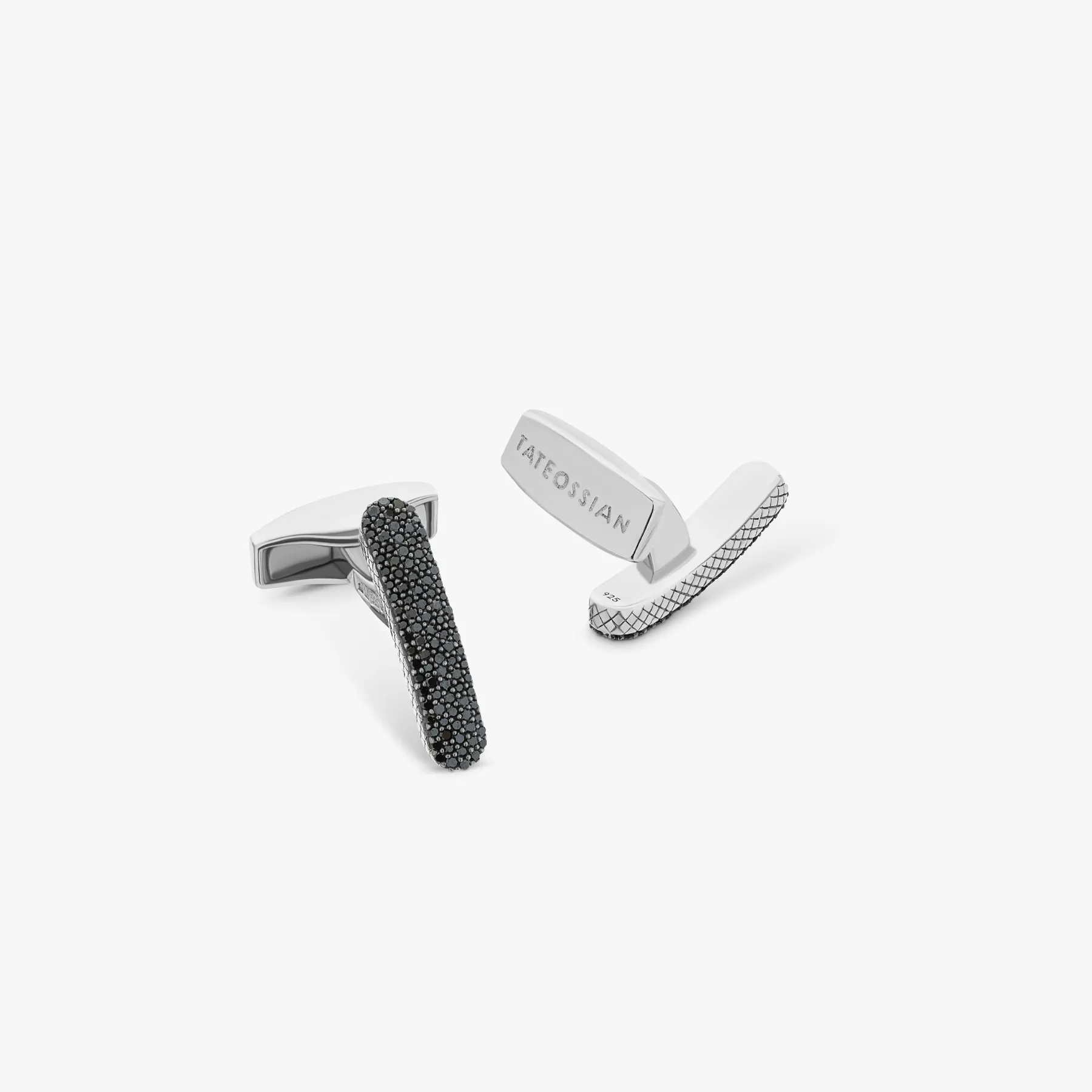 Baton cufflinks with black diamond in sterling silver
