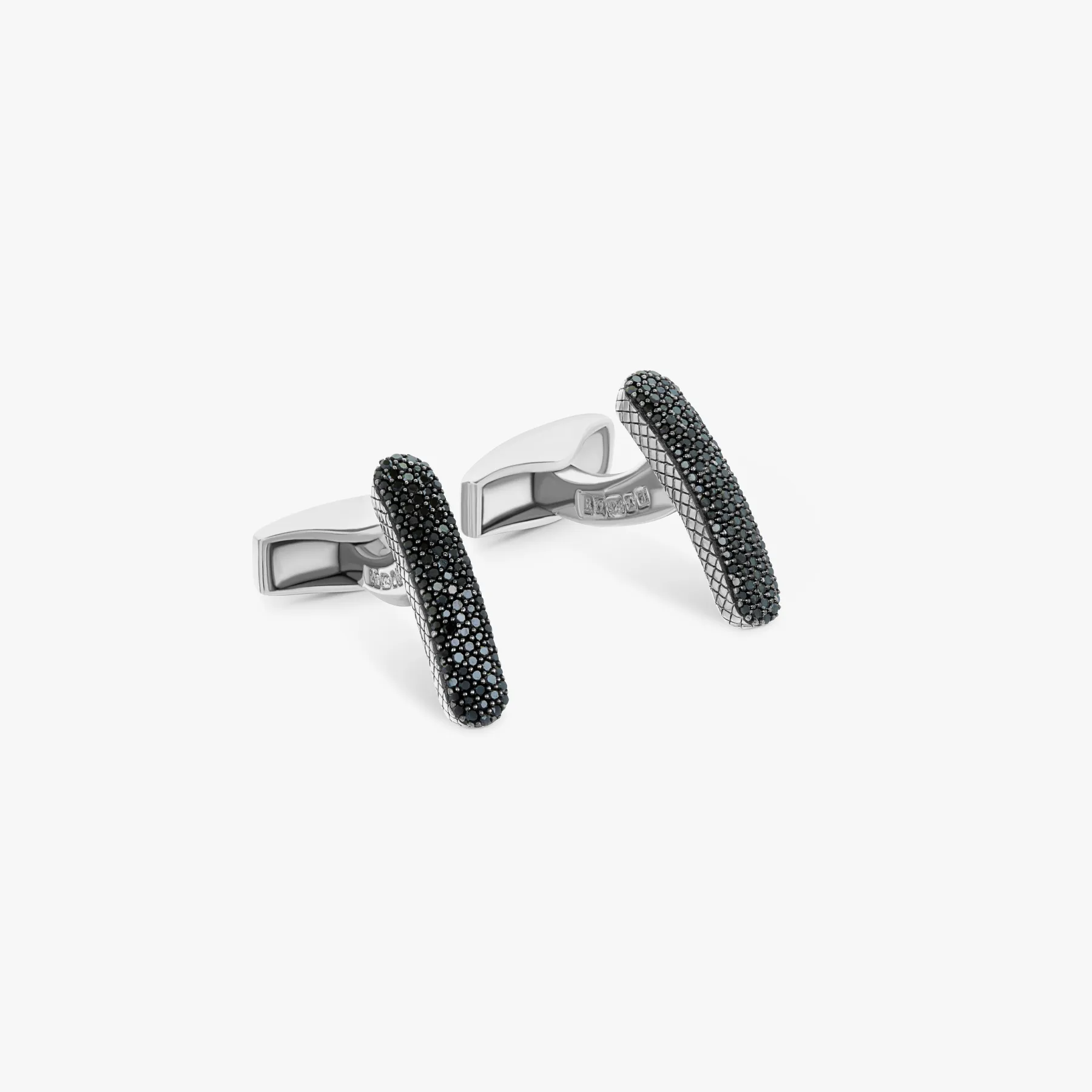 Baton cufflinks with black diamond in sterling silver