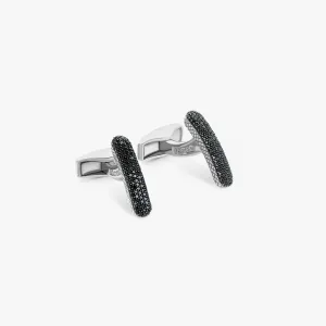Baton cufflinks with black diamond in sterling silver