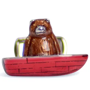 Bear-in-a-Canoe Silver Cufflinks