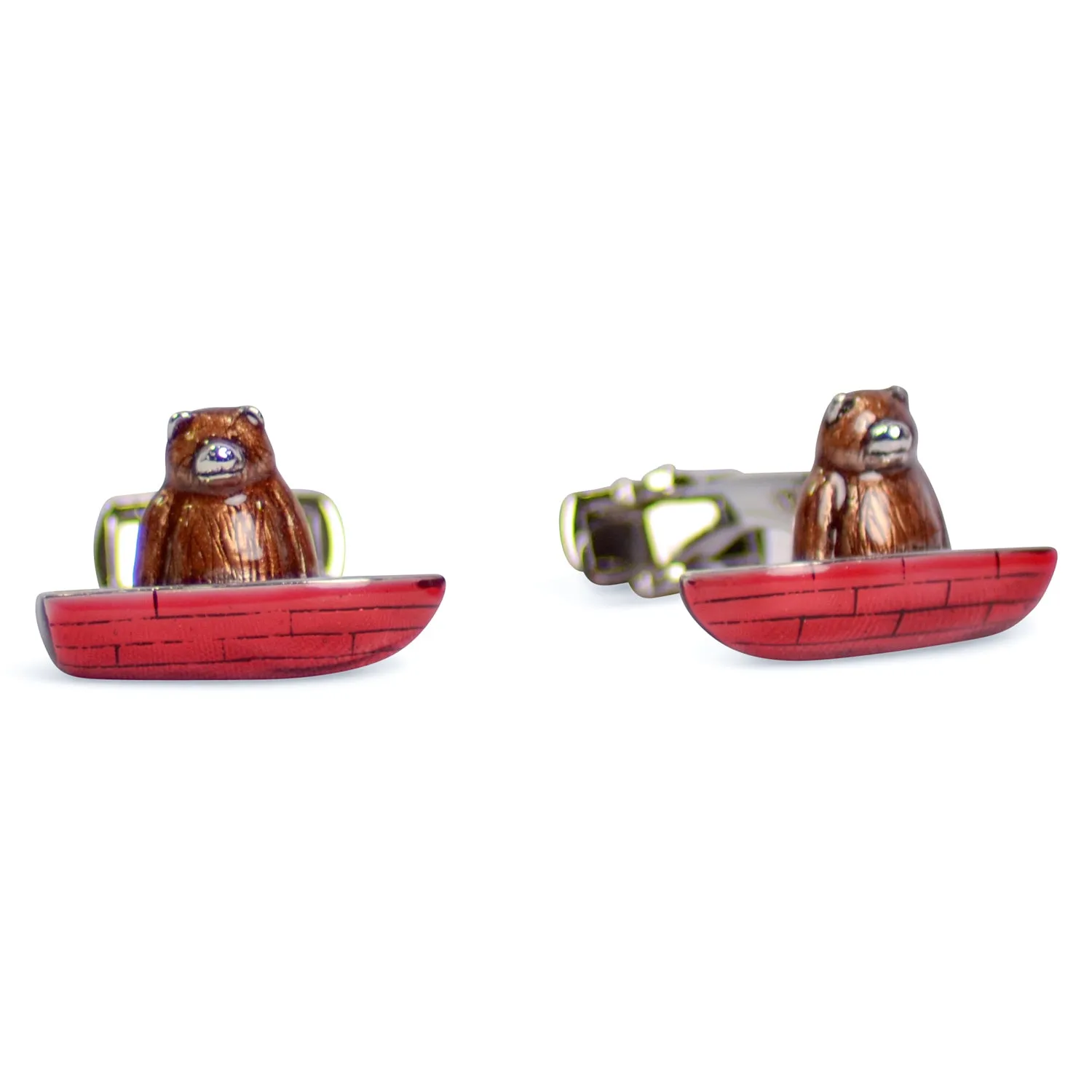 Bear-in-a-Canoe Silver Cufflinks