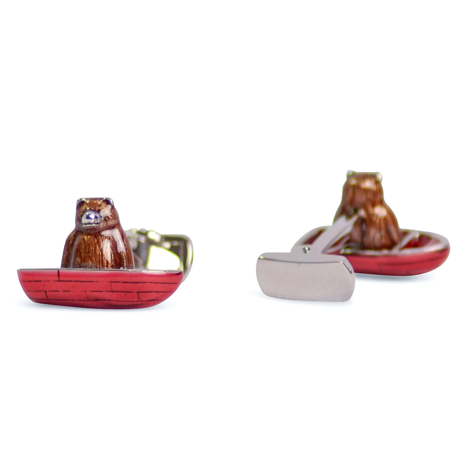 Bear-in-a-Canoe Silver Cufflinks