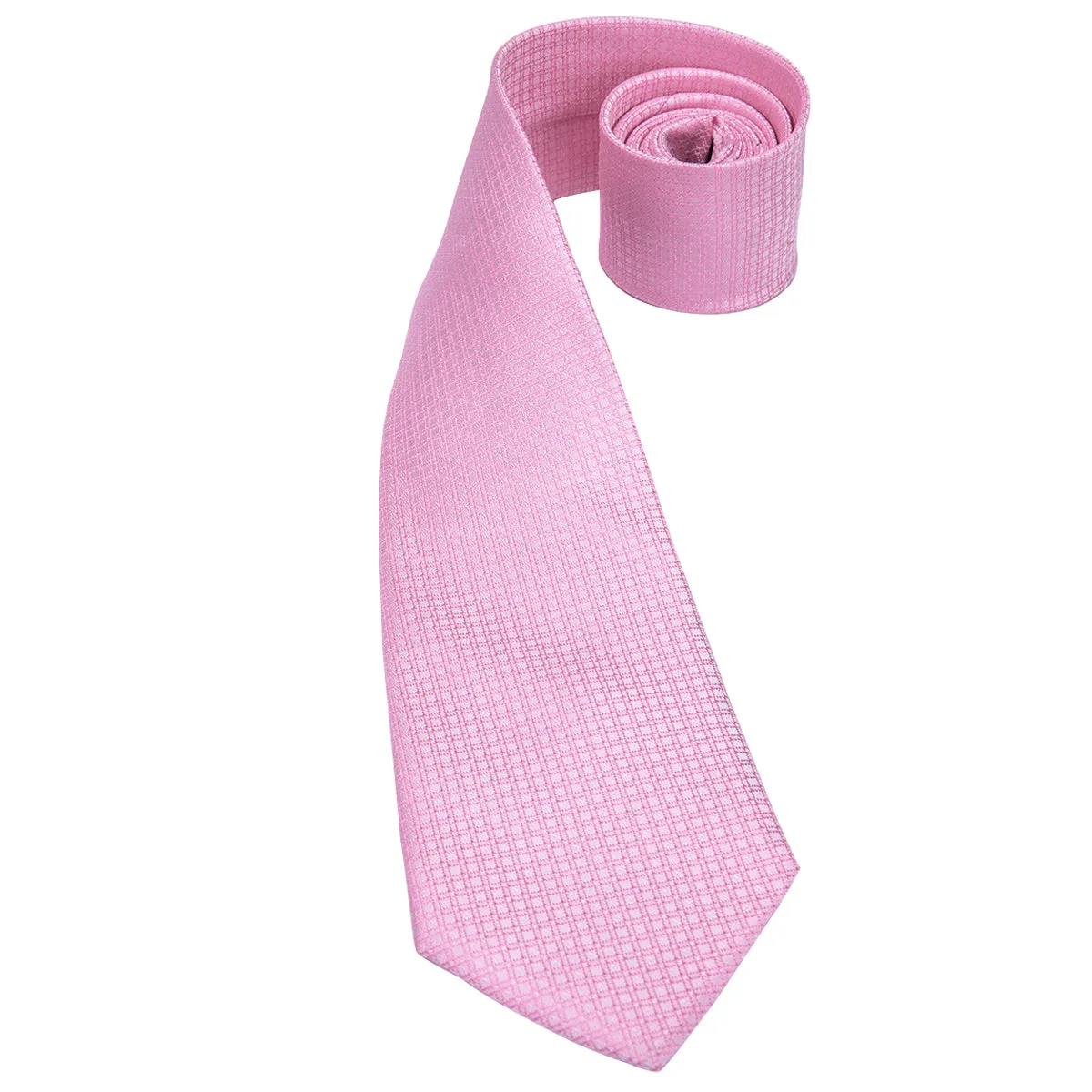 Beautiful Pink Plaid Tie Pocket Square Cufflinks Set
