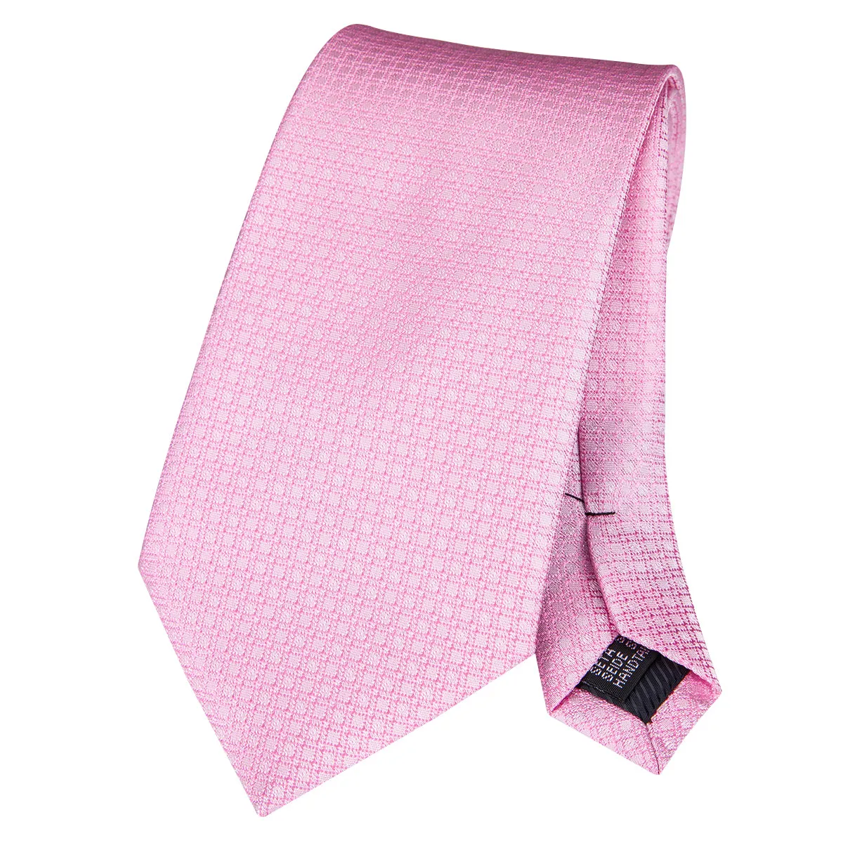 Beautiful Pink Plaid Tie Pocket Square Cufflinks Set