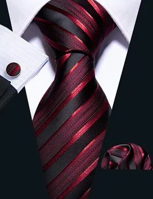 Black and Red Silk Necktie Set-LBW397