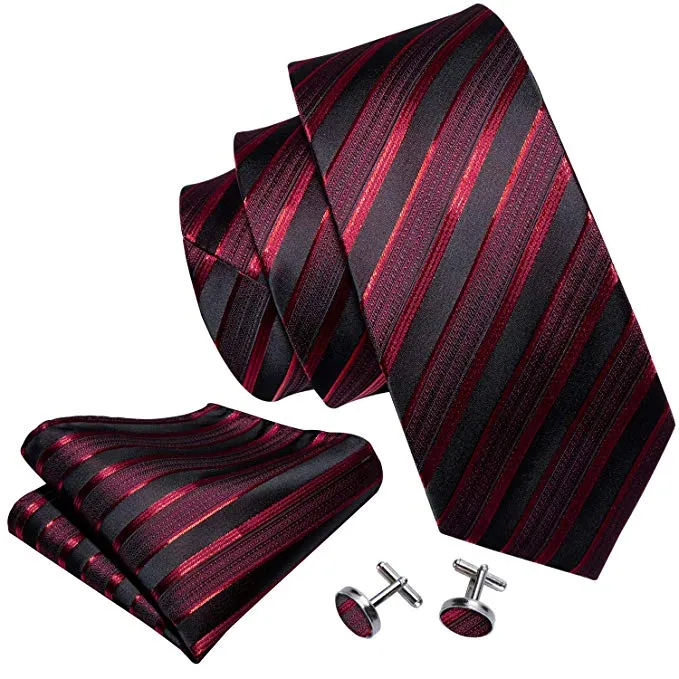 Black and Red Silk Necktie Set-LBW397