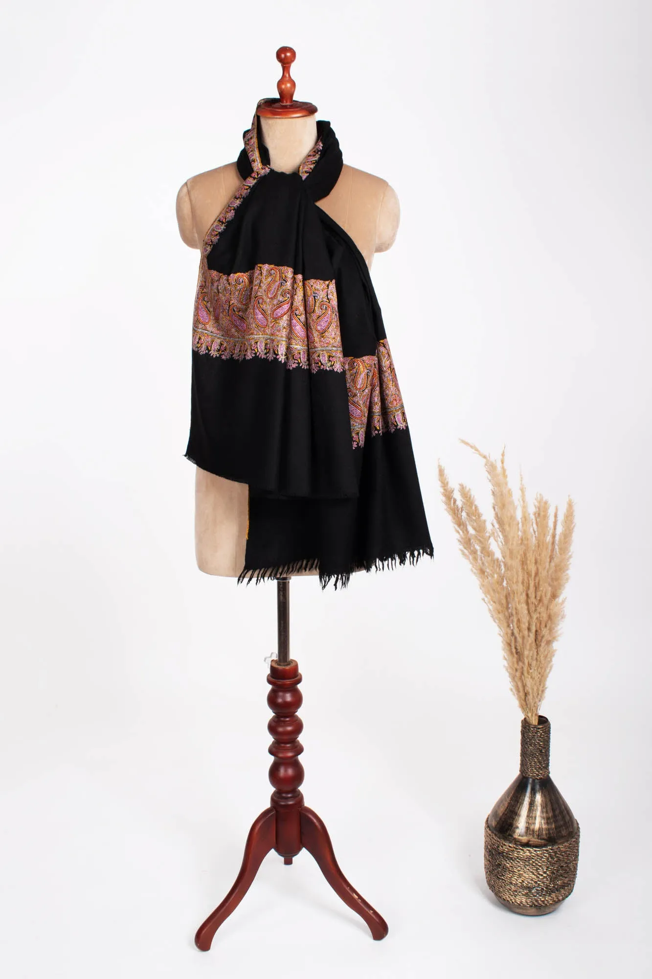 Black Embroidered Indian Pashmina Shawl