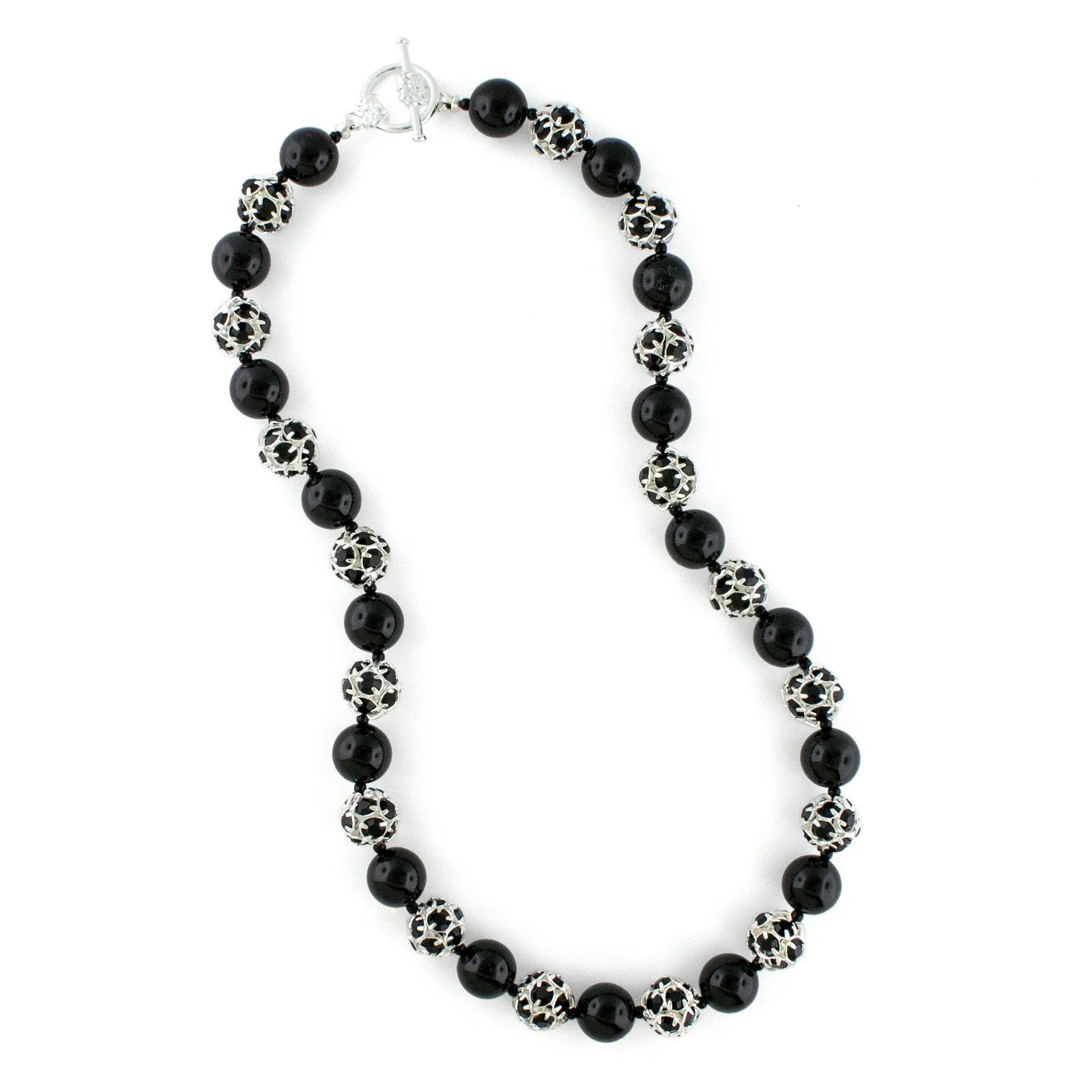 Black Pearl & Rhinestone Bead Necklace