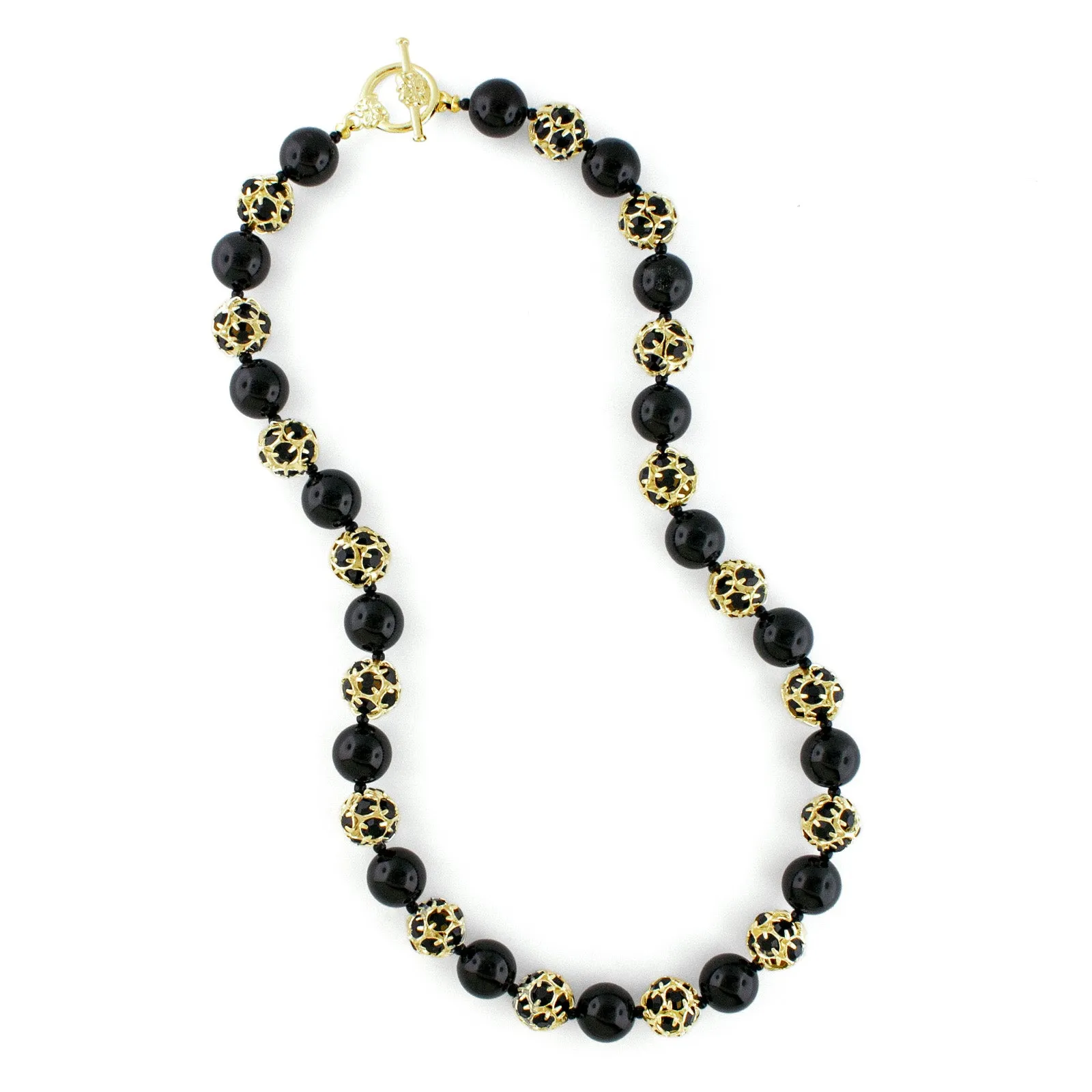Black Pearl & Rhinestone Bead Necklace