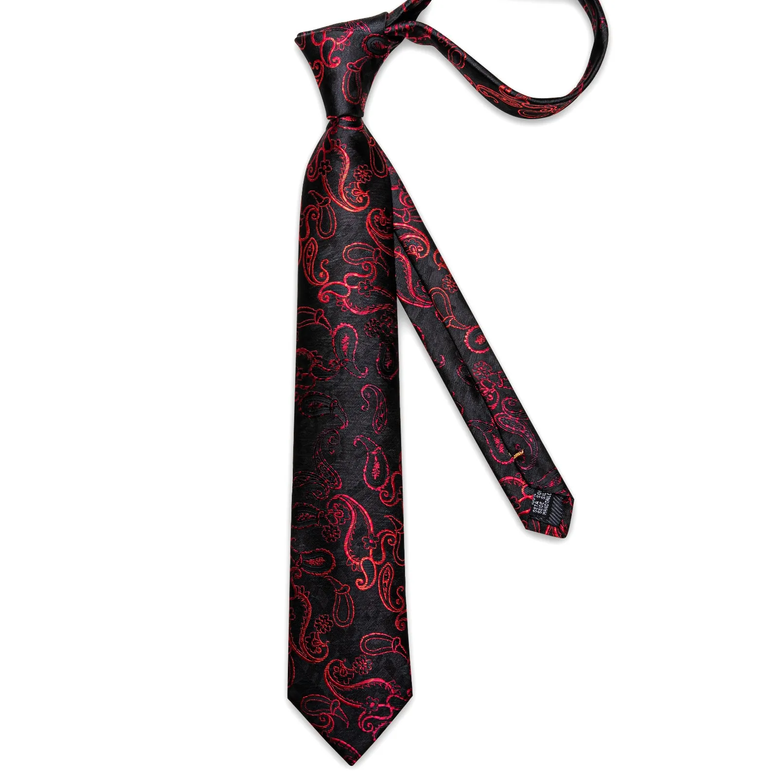 Black Red Paisley Men's Necktie Hanky Cufflinks Set