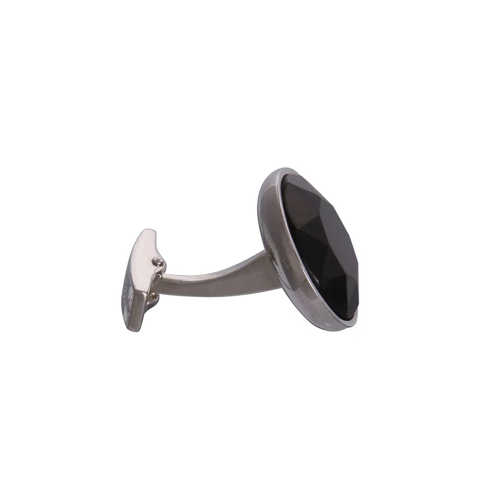 Black Silver Round Gem Cufflinks