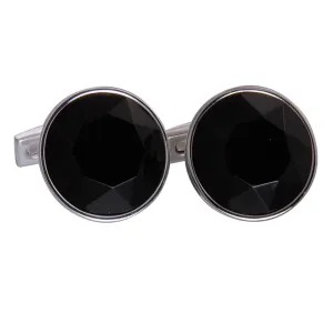Black Silver Round Gem Cufflinks