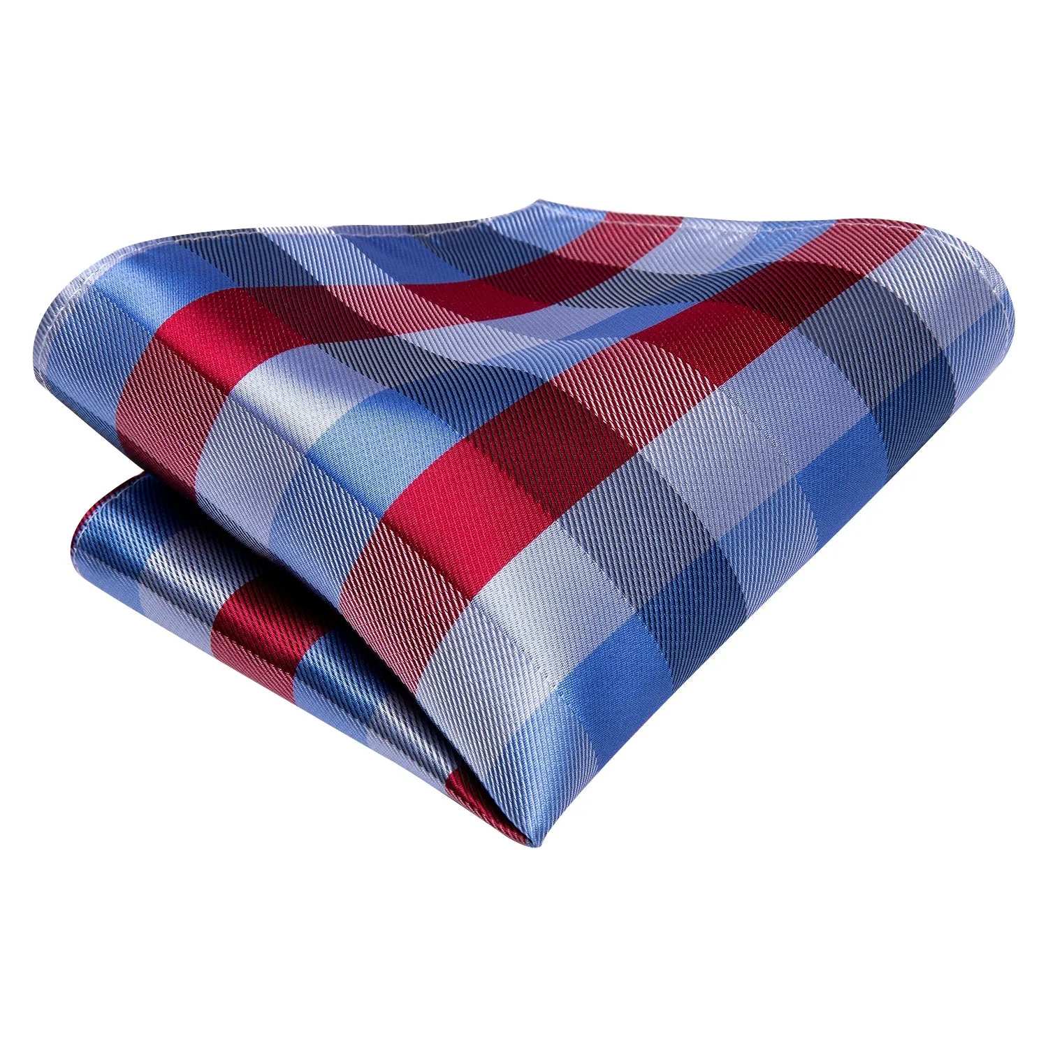 Blue Red Plaid Tie Pocket Square Cufflinks Set