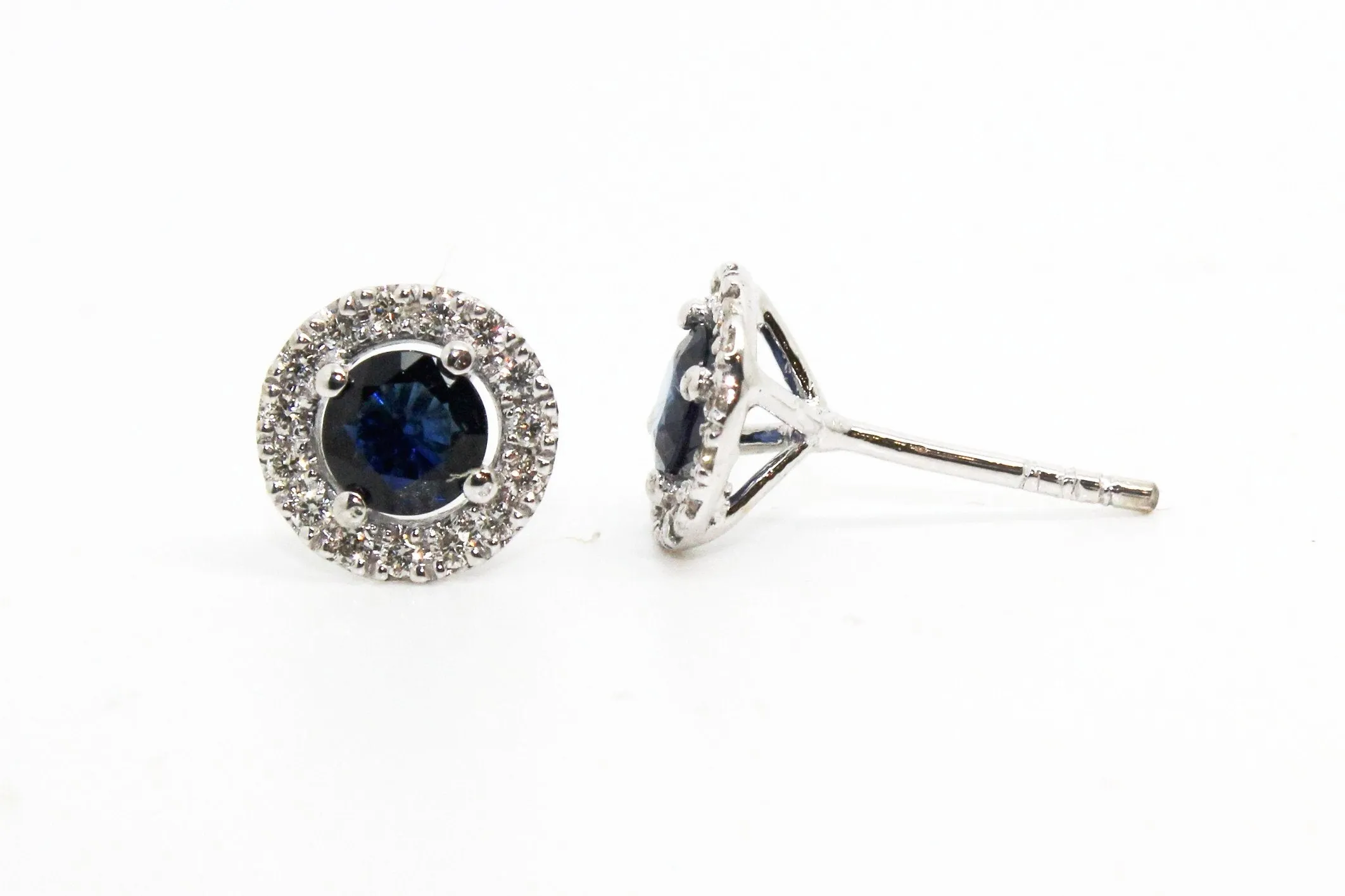 BLUE SAPPHIRE AND MICROPAVÉ DIAMOND HALO STUD EARRINGS AD NO.1630