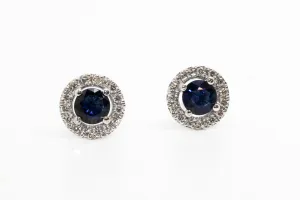 BLUE SAPPHIRE AND MICROPAVÉ DIAMOND HALO STUD EARRINGS AD NO.1630