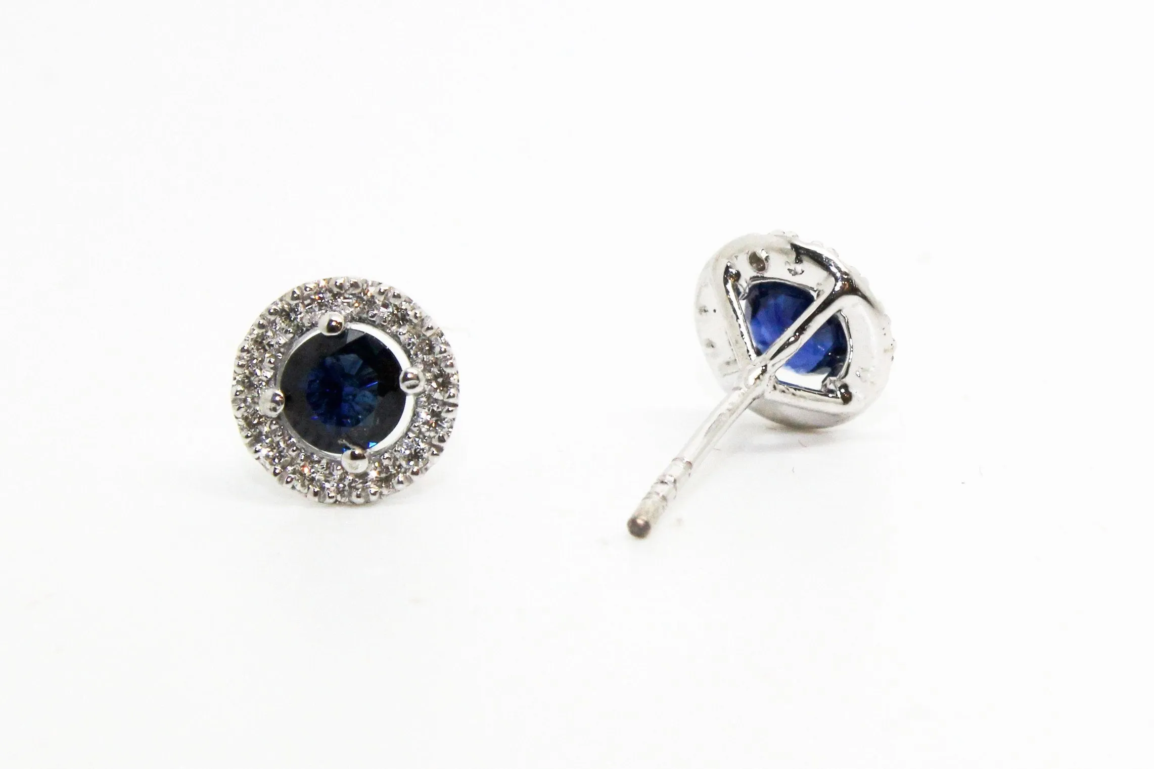 BLUE SAPPHIRE AND MICROPAVÉ DIAMOND HALO STUD EARRINGS AD NO.1630