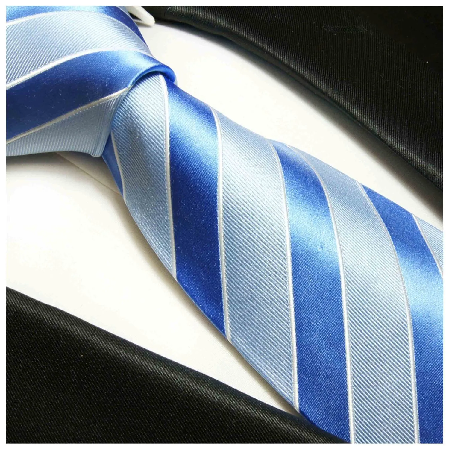 Blue Striped Silk Necktie Set by Paul Malone