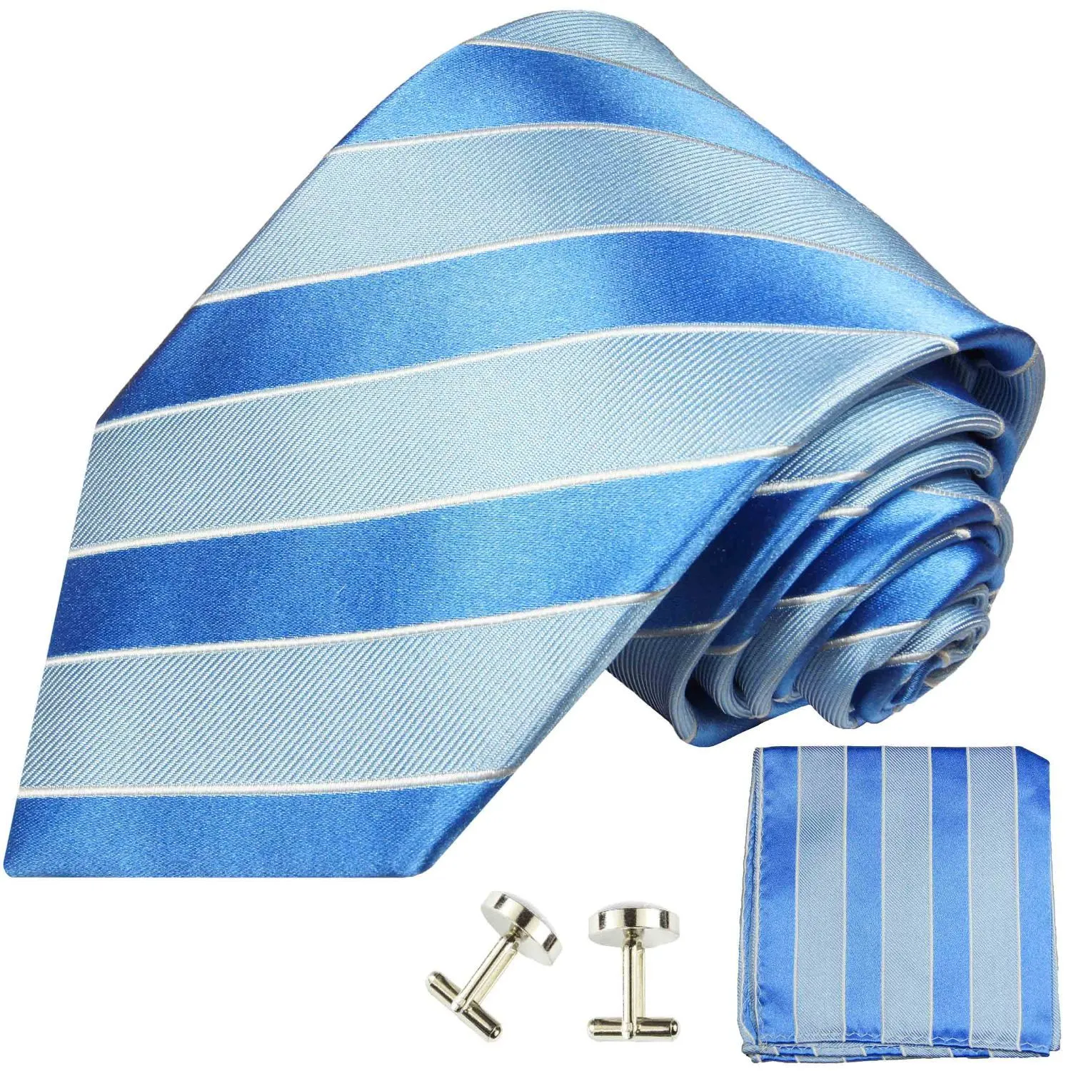 Blue Striped Silk Necktie Set by Paul Malone