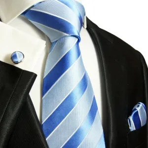 Blue Striped Silk Necktie Set by Paul Malone