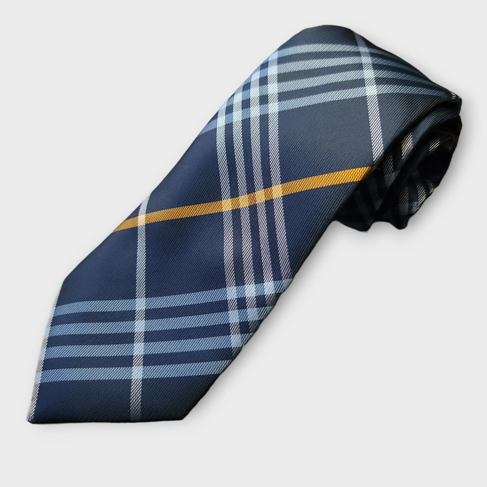 Blue White Plaid Silk Tie Pocket Square Cufflink Set