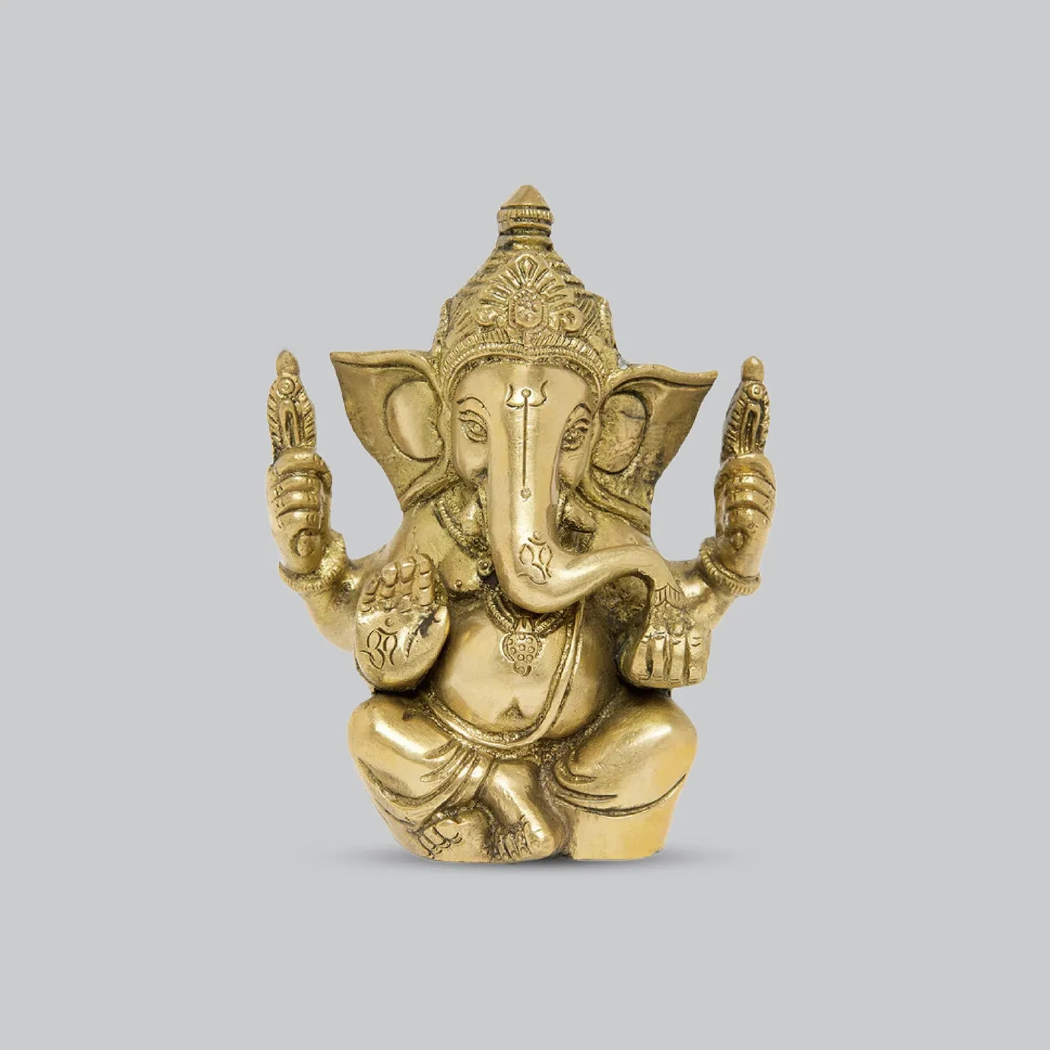 Brass Engraved Ganesha with Crown 5 in
