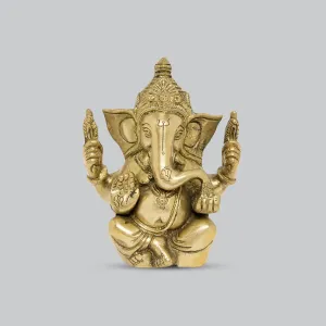 Brass Engraved Ganesha with Crown 5 in