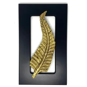 Brass Long Leaf Wall Decor - Black Wooden Frame - Wall hanging