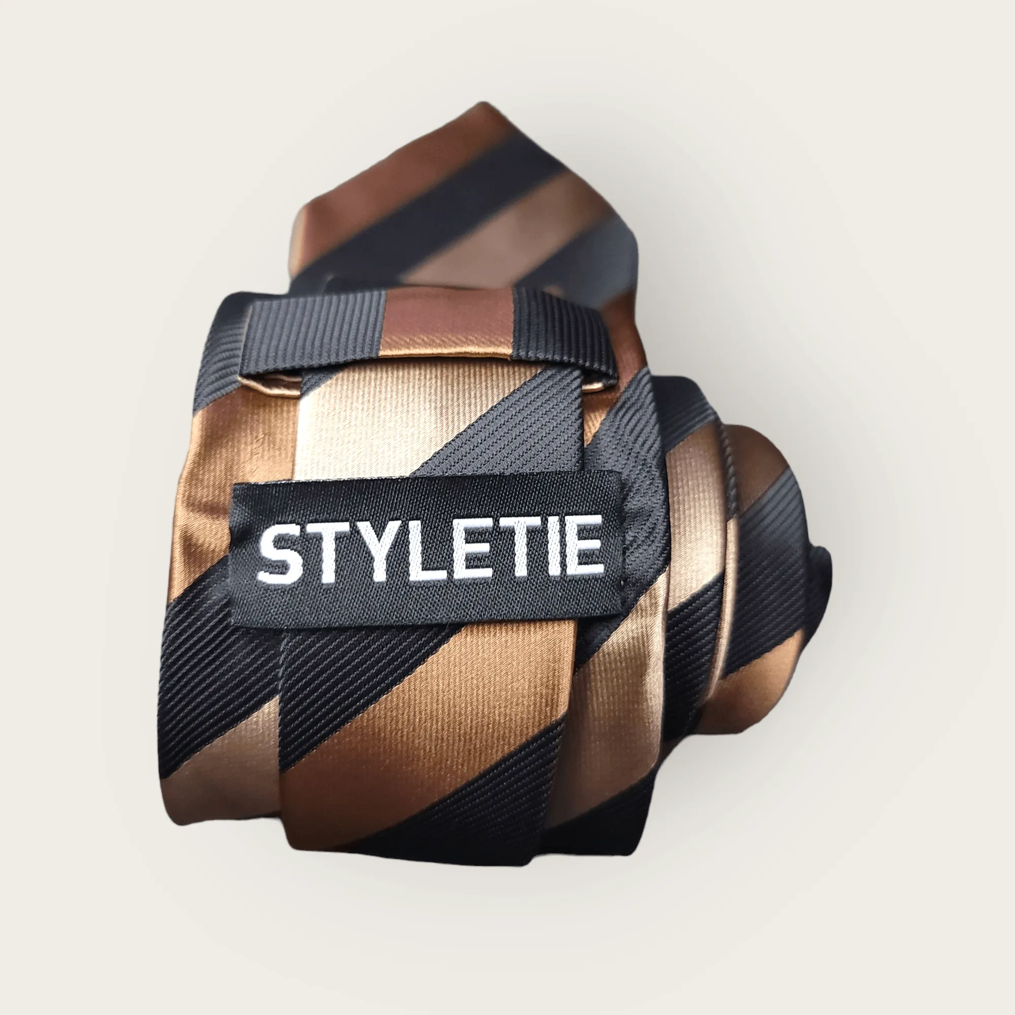 Brown Striped Black Silk Tie Pocket Square Cufflinks Set