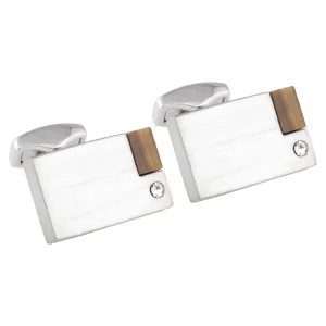 Brushed Rhodium Cufflinks with Crystal & Tiger Eye Stone