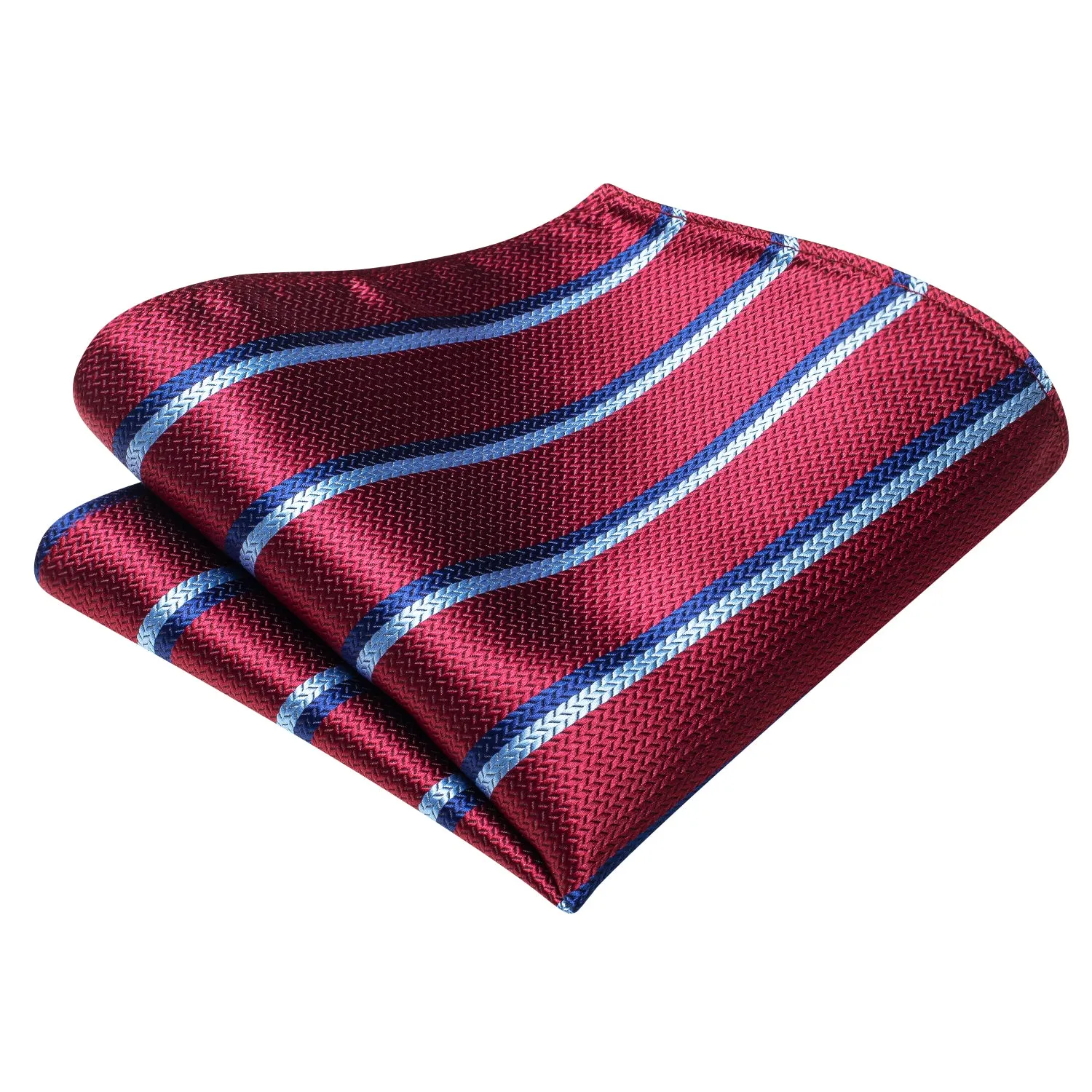 Burgundy Red Blue Striped Self-tied Bow Tie Pocket Square Cufflinks Set