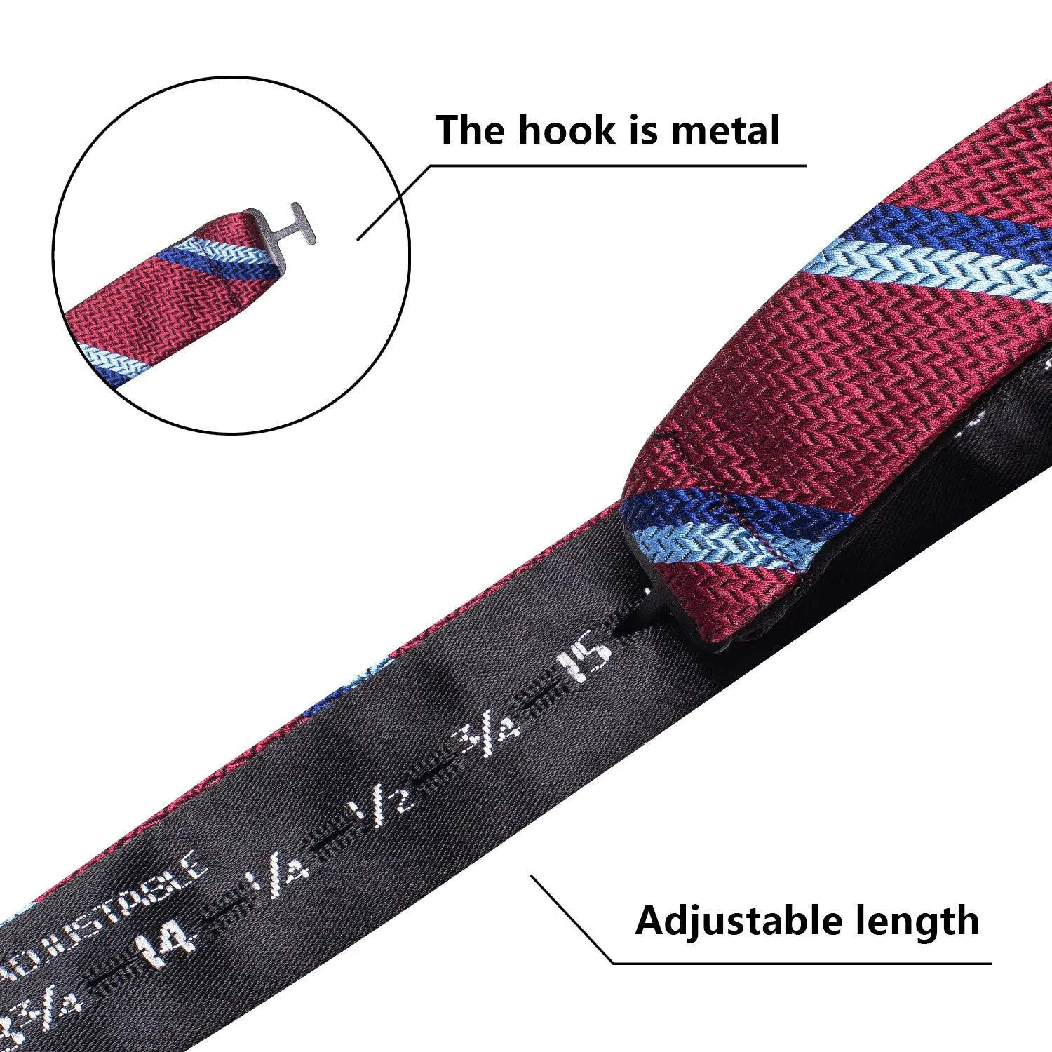 Burgundy Red Blue Striped Self-tied Bow Tie Pocket Square Cufflinks Set