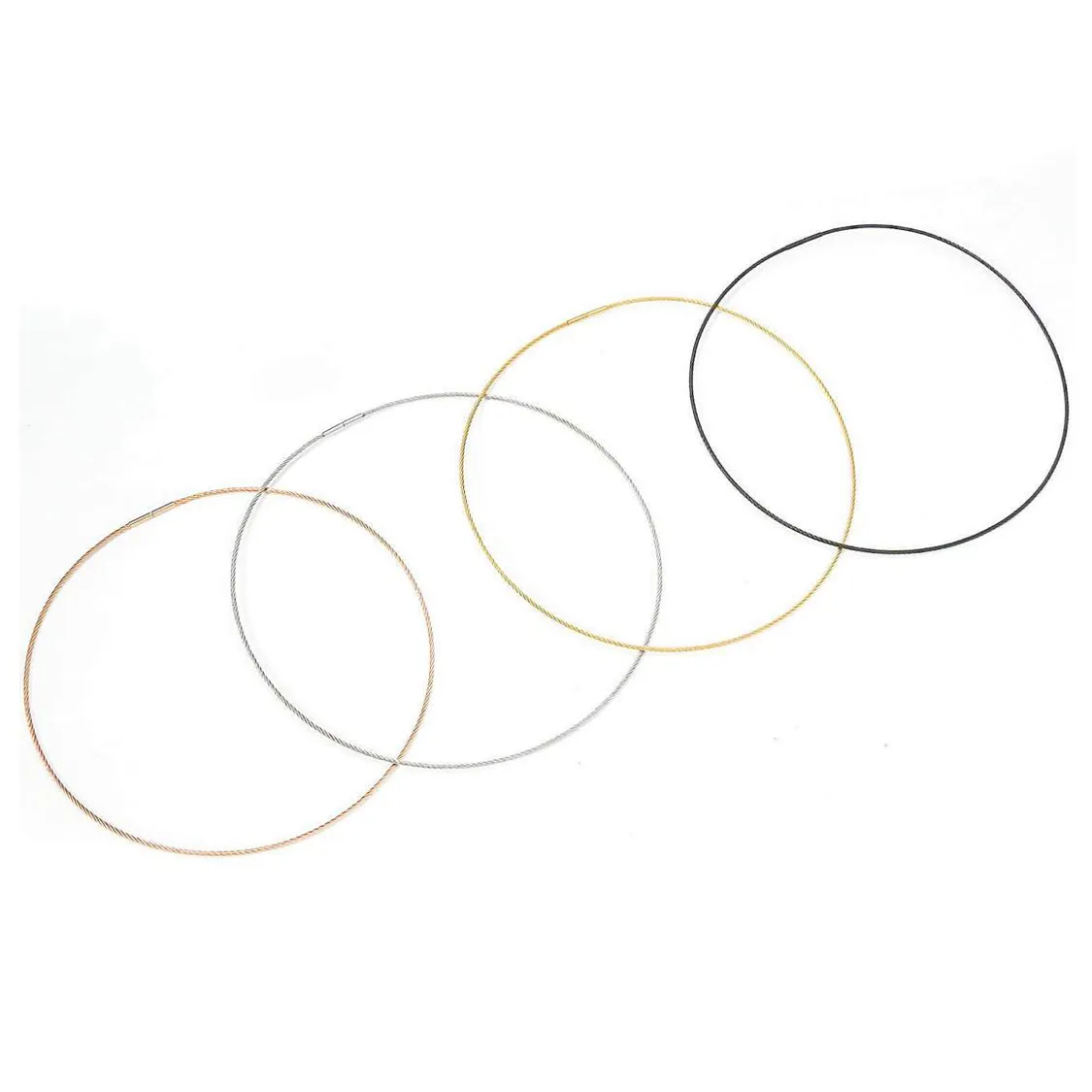 C015RG B.Tiff Cable Wire Rose Gold Plated Stainless Steel Chain Necklace