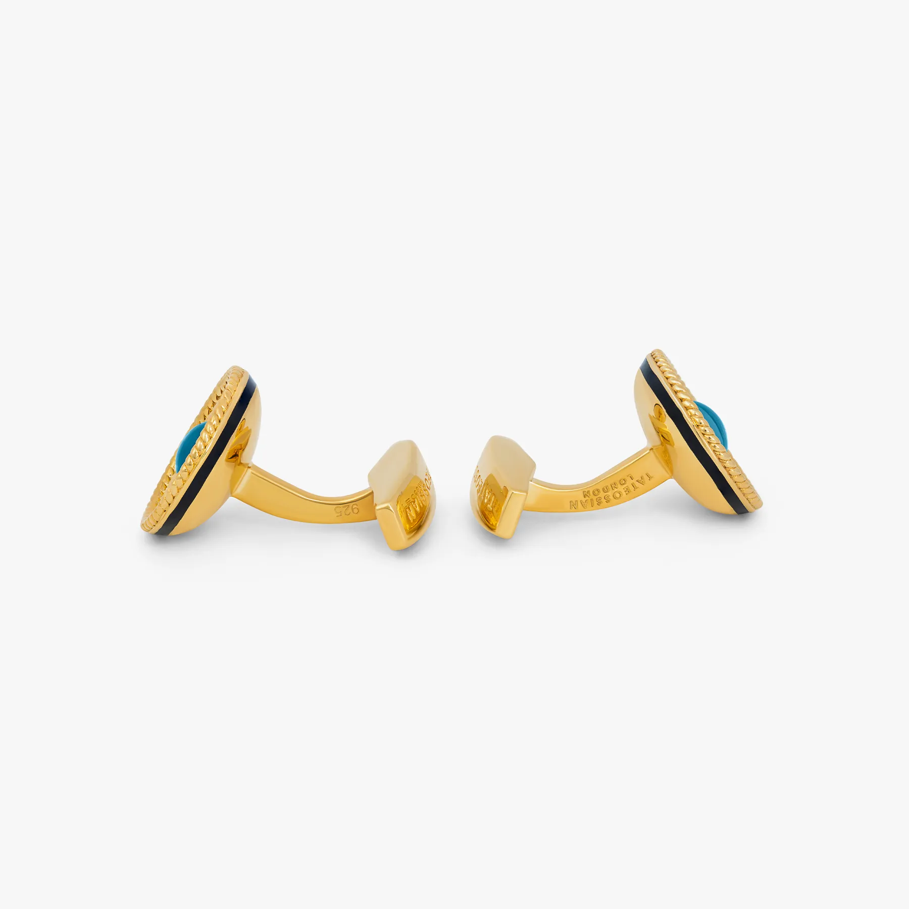 Cable bowl cufflinks in Yellow gold plated sterling silver with topaz         
