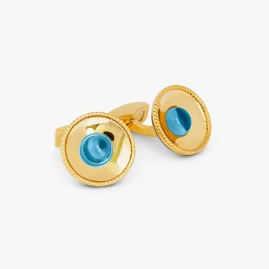 Cable bowl cufflinks in Yellow gold plated sterling silver with topaz         