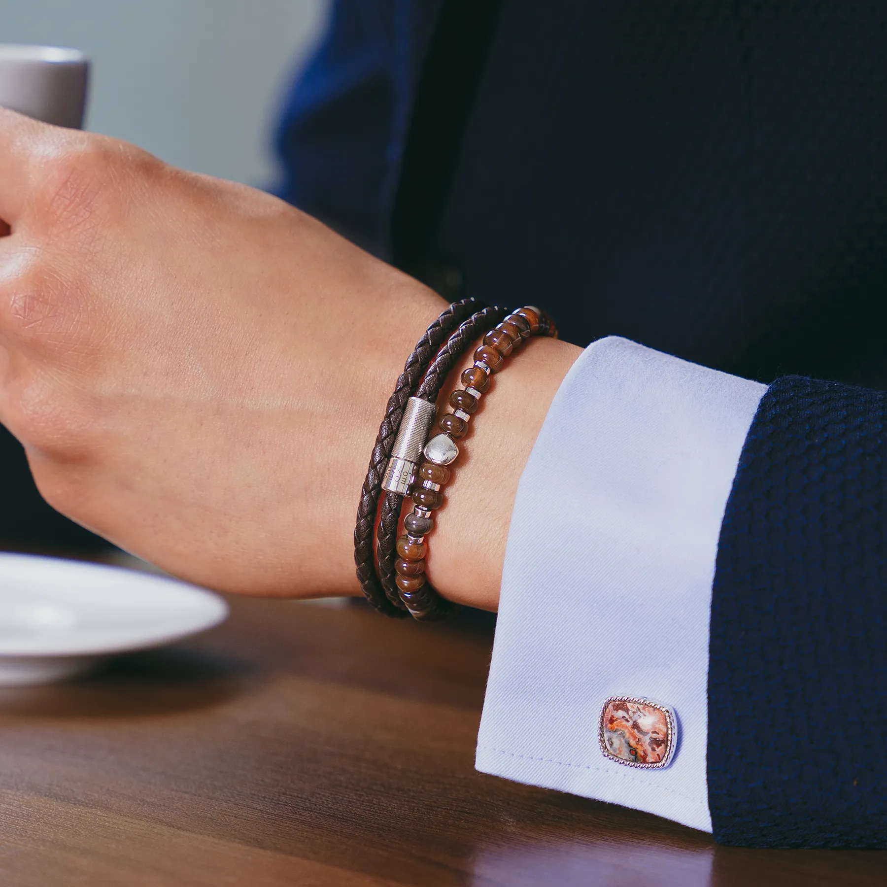 Cable Jasper Cufflinks In Rhodium Plated Silver with Red Jasper (Limited Edition)