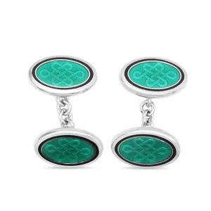 Chain Link Oval Celtic Cross Cufflinks - Sterling Silver