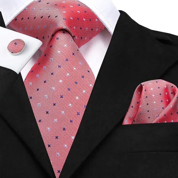 Classy Men Salmon Red Dotted Silk Tie